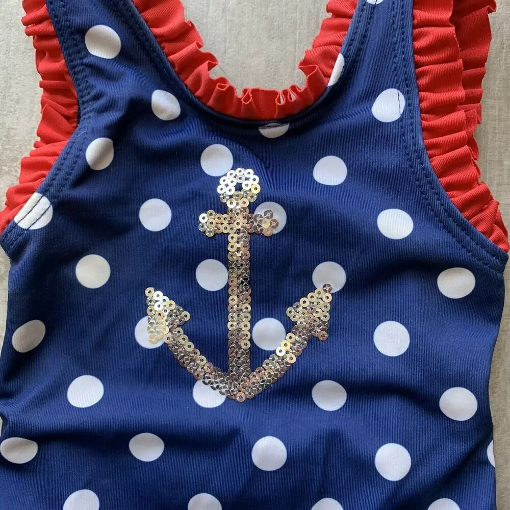 PENELOPE MACK Toddler Girls Polka Dot Swimsuit Anchor American Flag 4th 18M